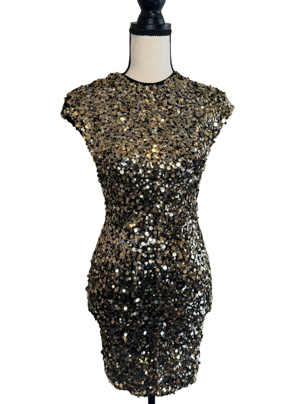 ZARA Gold Sequin Cap-Sleeve Bodycon Dress